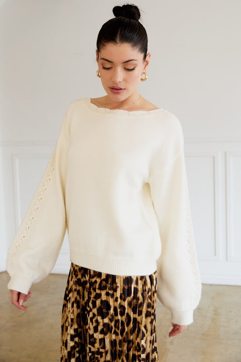CROCHET SLEEVE DETAIL SWEATER